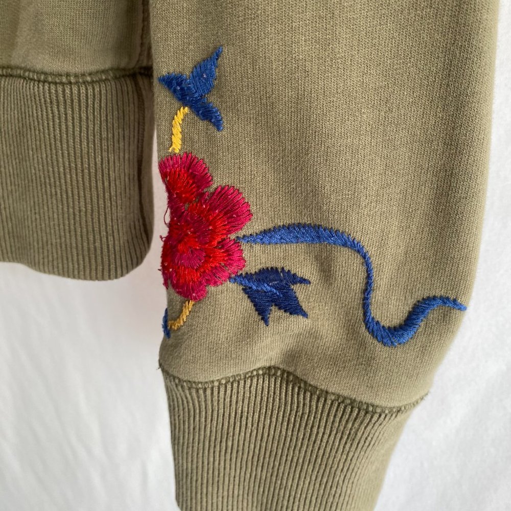 SOLD Lucky Brand Embroidered Khaki Green Zip Front Hoodie Sweatshirt NWOT - Picture 12 of 14